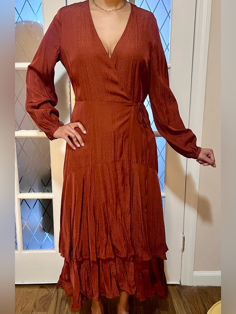 Scotch & Soda Rust Wrap Maxi Dress with Long Sleeves